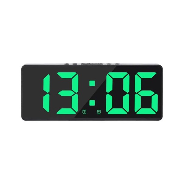 Digital vækkeur med stemmestyring 17 cm LED-display Spejloverflade 5 lysstyrkeniveauer USB-strømforsyning 12/24 timer Forstyr ikke-tilstand grøn