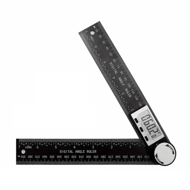 Digital vinkelmåler og lineal 2-i-1 med LED-display Præcis måling af vinkler og længder 21,8 x 3,5 cm Måleværktøj CR2032-batteri sort