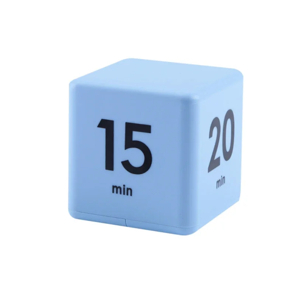 Digitale keukentimer in kubusvorm, oplaadbare timer, 500 mAh, vooraf ingestelde tijden, aftellen voor koken, studie, werkherinnering blauw