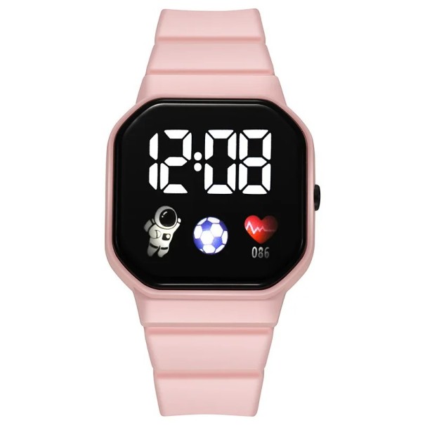 Digitale Kinderuhr mit LED-Anzeige, bunte, wasserdichte Silikonuhr mit großer, ablesbarer Uhrzeit, elektronische Uhr für Kinder rosa