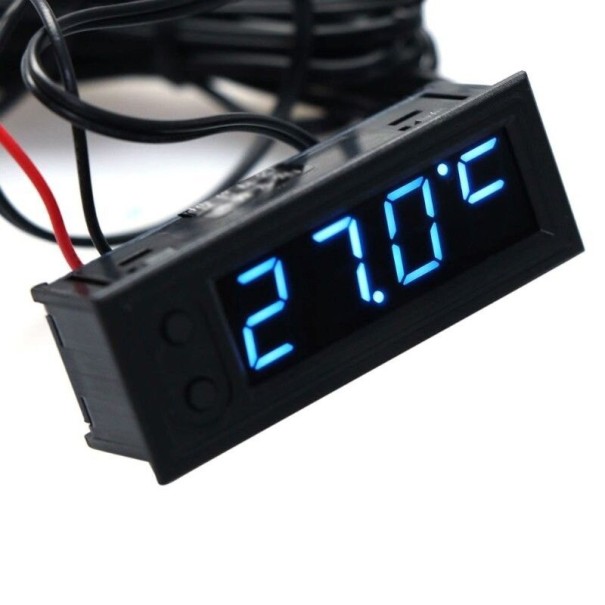 Digitale klok met thermometer voor de auto blauw