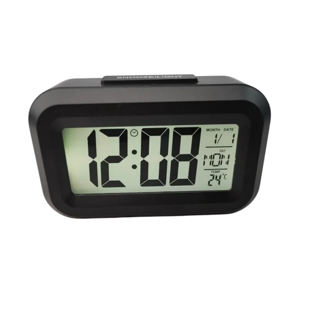 Digitale wekker 8,8 x 5,3 x 2,8 cm Tijd Datum Temperatuur Aftellen Verminderde helderheid Geluidsalarm Instelbaar alarm Display met achtergrondverlichting Werkt op batterijen zwart