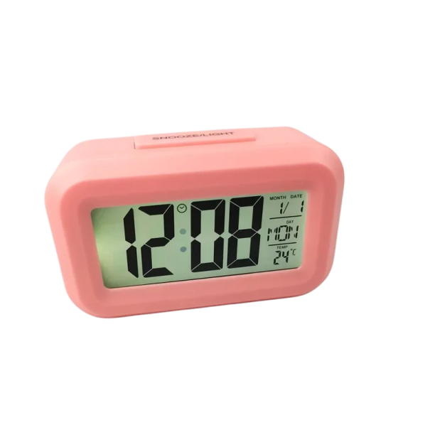 Digitale wekker 8,8 x 5,3 x 2,8 cm Tijd Datum Temperatuur Aftellen Verminderde helderheid Geluidsalarm Instelbaar alarm Display roze