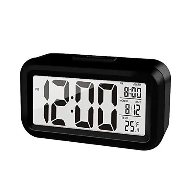 Digitaler Farb-LED-Wecker 9x5,5 cm Grünes oder blaues Display Kalender Thermometer Schlummerfunktion Leiser Betrieb Batteriebetriebener Wecker schwarz