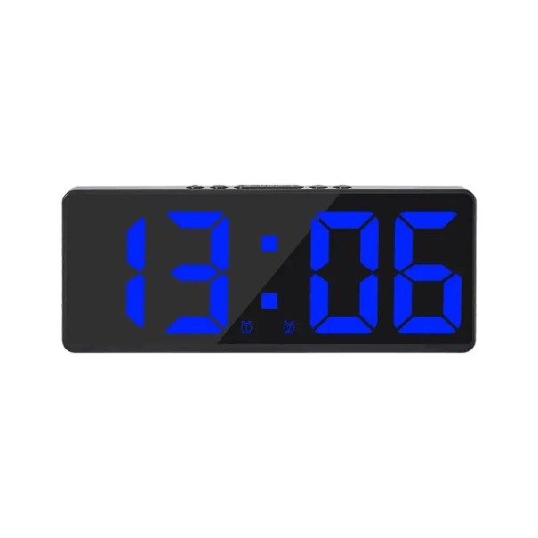 Digitaler Wecker mit Sprachsteuerung 17 cm LED-Display Spiegelfläche 5 Helligkeitsstufen USB-Stromversorgung 12/24H Nicht stören-Modus blau
