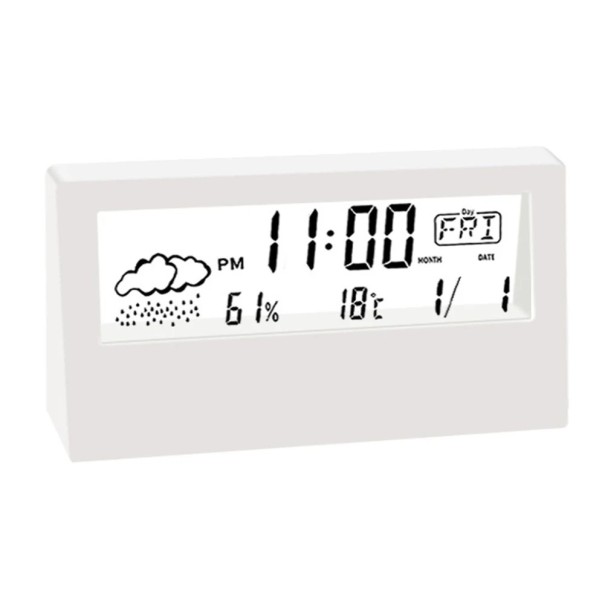 Digitales Thermometer mit Hygrometer und Wecker 13 x 7 cm LCD-Display ABS-Kunststoff Interne Temperatur- und Feuchtigkeitsmessung Wiederholter Alarm weiß