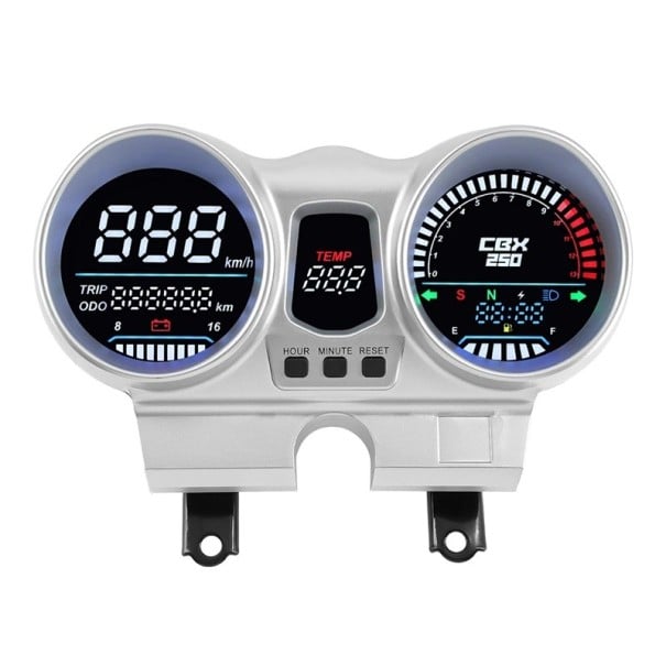 Digitális tachométer motorhoz fordulatszámmérővel és kilométer számlálóval LCD LED háttérvilágítással esőálló ezüst 240 x 142 mm Honda 12V-hoz 1