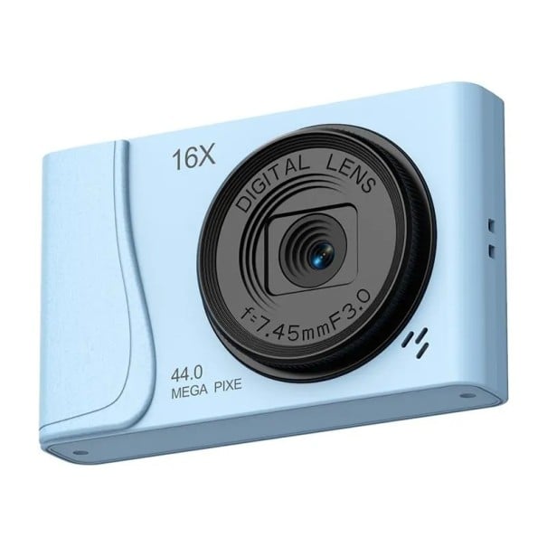 Digitální fotoaparát 4K s 16x zoomem 24 Mpx 2,4" displej stabilizace obrazu detekce obličeje a samospoušť na cesty i vlogy modrá