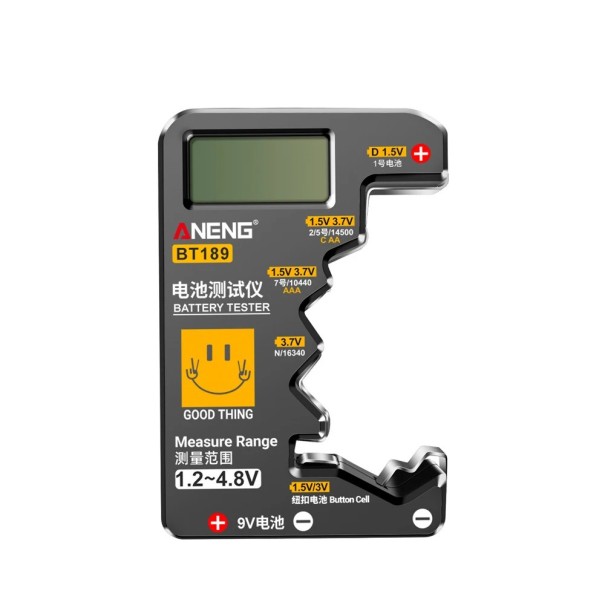 Digitální tester baterií BT189 LCD displej Detektor energie 9V AA AAA Knoflíkové baterie ABS materiál Univerzální domácí nástroj tmavě šedá