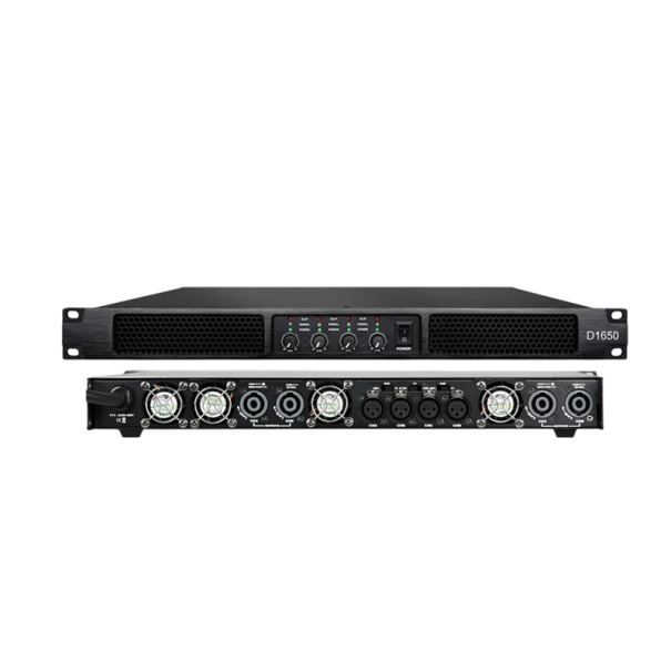 Digitální výkonový zesilovač D1650 4 kanály 4 x 1650 W při 8 ohmech a 2 x 5600 W v můstku napájení 90-265 V černý na ozvučení 1