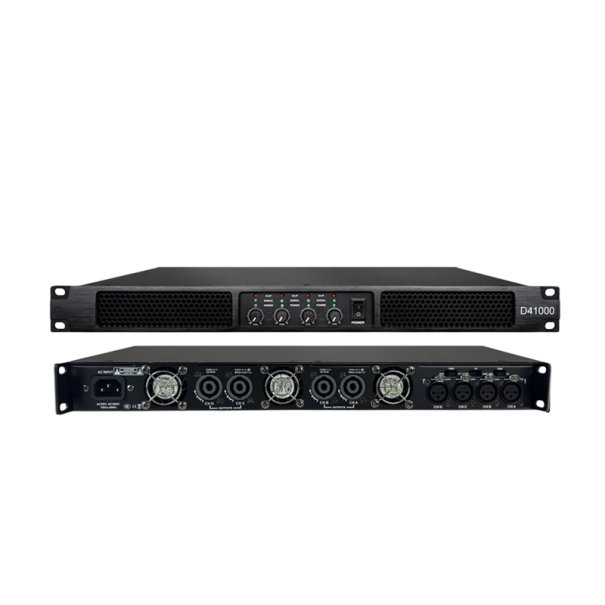 Digitální výkonový zesilovač D41000 4 kanály 4 x 1000 W při 8 ohmech a 2 x 3400 W v můstku napájení 90-265 V černý na ozvučení 1