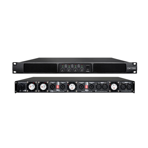 Digitální výkonový zesilovač D41300 4 kanály 4 x 1300 W při 8 ohmech a 2 x 4000 W v můstku napájení 90-265 V černý na ozvučení 1