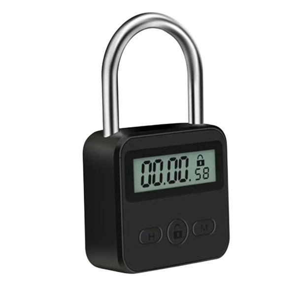 Digitálny visací časový zámok s LCD displejom 45 mm USB dobíjací čierny na uzamykanie skríň, batožiny a osobných vecí čierna