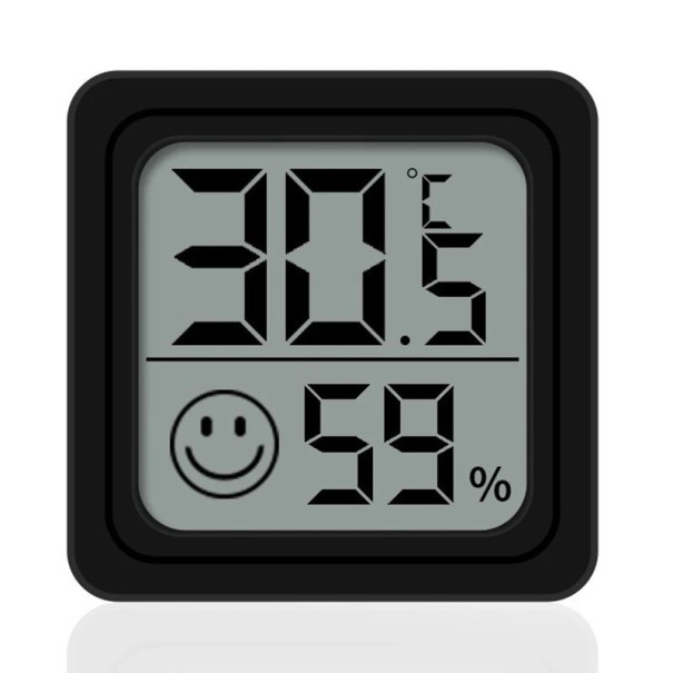Digitalt rumtermometer med hygrometer LCD-display 44 x 44 mm Præcis temperatur- og fugtighedsmåling Bærbar indendørs måler sort