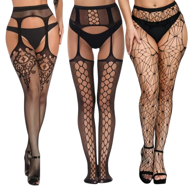 Δικτυωτές καλσόν με εφέ ζωνών σε καθολικό μέγεθος 150–185 cm νάιλον ελαστάνη μαύρες για συμπλήρωση του ντυσίματος 1