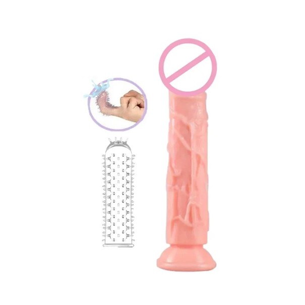 Dildo 19x4 cm con venature realistiche e ventosa per piacere vaginale e anale confezione discreta color carne