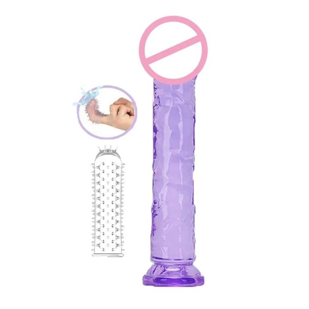 Dildo 19x4 cm med realistisk åredannelse og sugekop til vaginal og anal nydelse, diskret emballage lilla