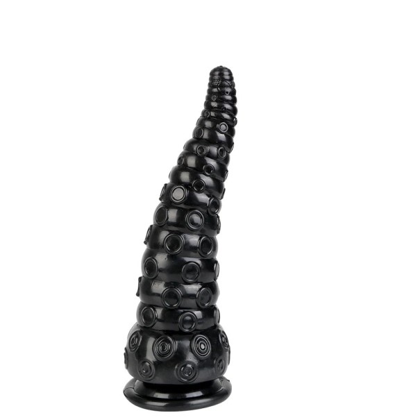 Dildo anale de massagem em borracha preta com ventosa em forma de tentáculo tamanho M 19 x 6 cm à prova de água fácil de limpar embalagem discreta 1