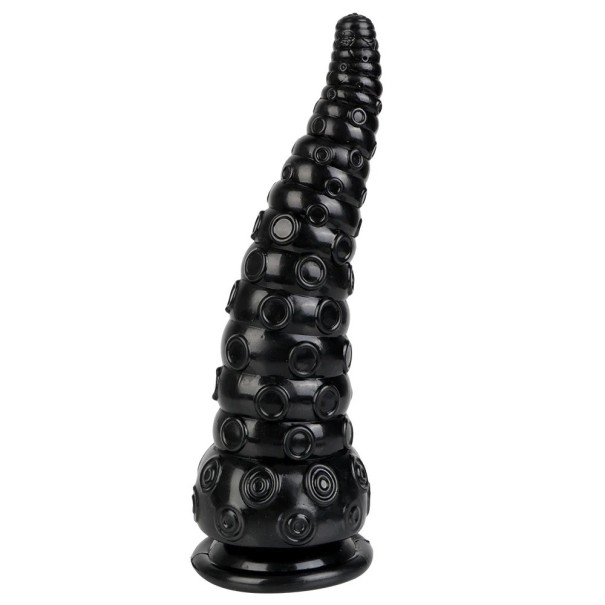 Dildo anale massaggiante in gomma nera con ventosa a forma di tentacolo taglia L 23 x 7,3 cm impermeabile facile da pulire confezione discreta 1