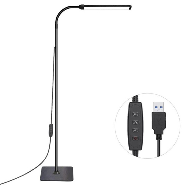Dimmable LED Floor Lamp 120 LED Adjustable Height 70-140 cm 3 Colour Temperatures Flexible Neck 360° 10 W USB Power 1