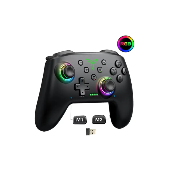 DinoFire TP28 Wireless Controller for PC, Switch, iOS, Android with RGB Backlighting, Vibration and 2.4G Connector 1