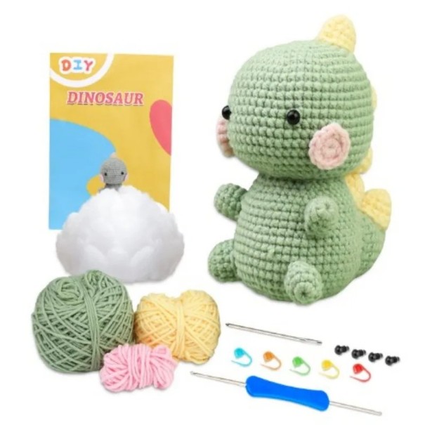 Dinosaur DIY Crochet Kit for Beginners with Instructions Cotton Yarn Needles Hook Creative Toy Making Handicrafts Animals 1