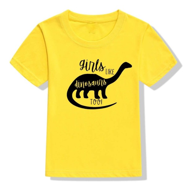 Dinosaur-t-shirt til piger gul 6