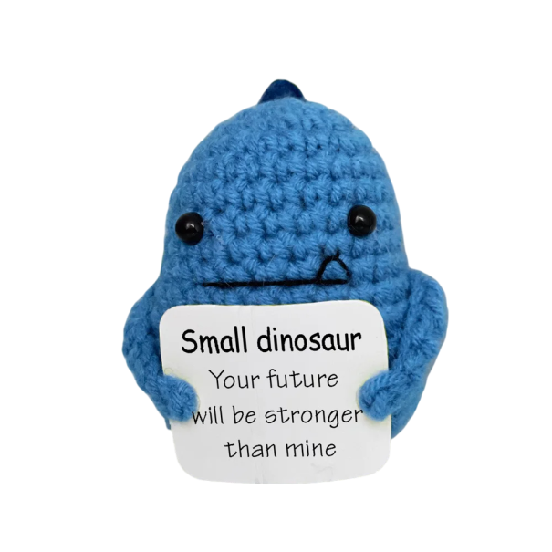 Dinosaure au crochet pour une énergie positive Talisman fait main avec inscription Décoration originale pour la chambre Cadeau mignon bleu