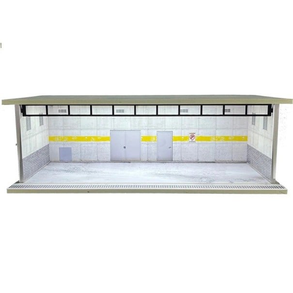 Diorama d'exposition garage pour modèles de voitures 30 x 13,5 x 10 cm Échelle 1:64 Hall de stationnement avec bande de guidage jaune PVC ABS 1