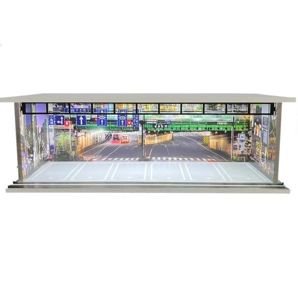 Diorama de exhibición garaje para modelos de coches 30 x 13,5 x 10 cm Escala 1:64 Carretera urbana Escena de estacionamiento para modelos de coches 1