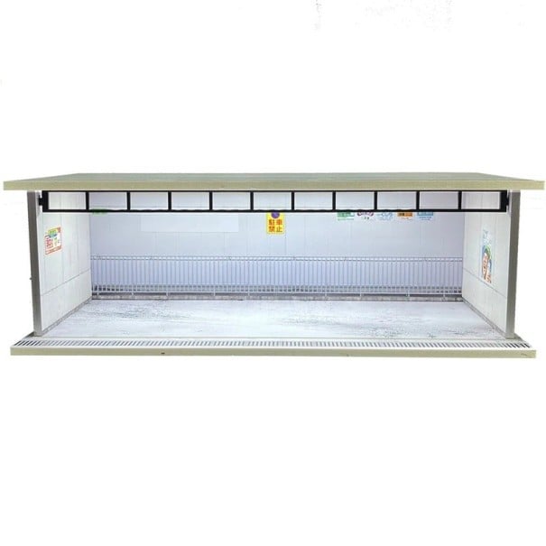 Diorama de exibição garagem para modelos de automóveis 30 x 13,5 x 10 cm Escala 1:64 Pavilhão branco com corrimão e cartazes PVC ABS cenário 1