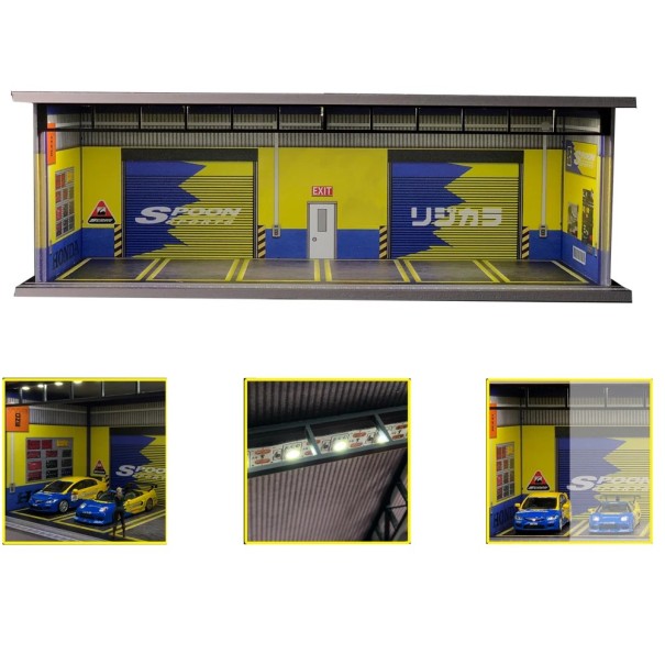 Diorama tuning service garage 1:64 Gele race werkplaats PVC realistische service scène voor het tentoonstellen van modelauto's 1
