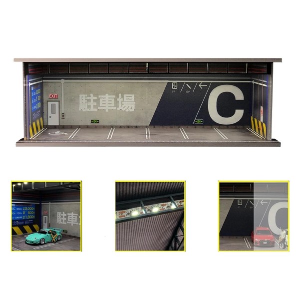 Diorama Underground Car Park Sector C 1:64 Parking Garage Interior PVC Realistic Urban Scene for Displaying Model Cars 1