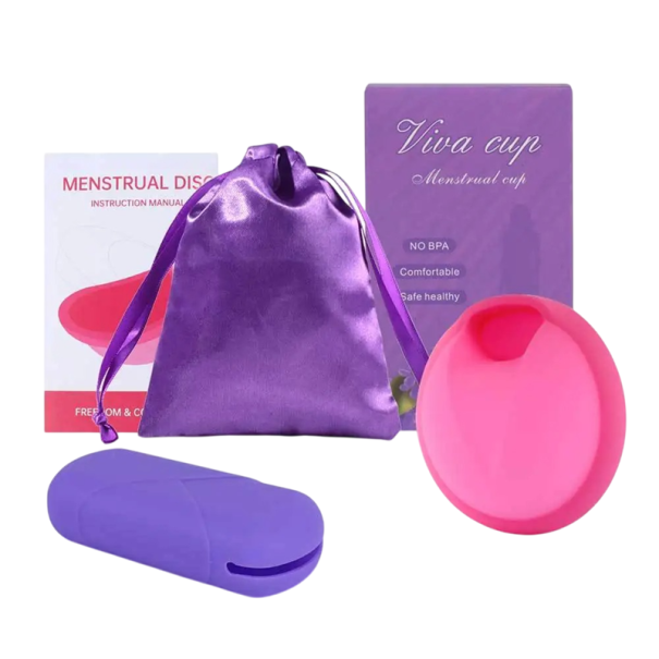 Disc menstrual 45 ml 7.2 x 6.4 x 3 cm cup menstrual din silicon instrument de igienă pentru utilizare în timpul menstruației cu husă roz