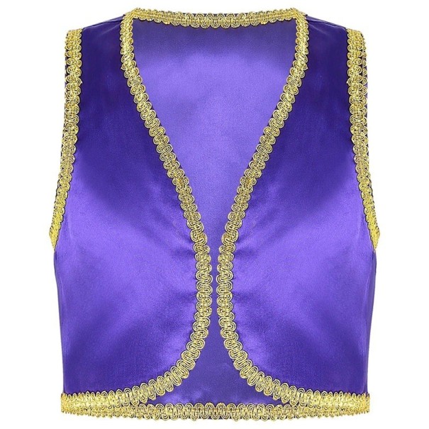 Disfraz de príncipe árabe para niños Chaleco de mezclilla dorado para niños Chaleco abierto con ribete dorado Cosplay fiesta y disfraz de Halloween de poliéster morado 10 Disfraz de príncipe árabe para niños Chaleco de mezclilla dorado para niños Chaleco abierto con ribete dorado Cosplay fiesta y disfraz de Halloween de poliéster morado 10
