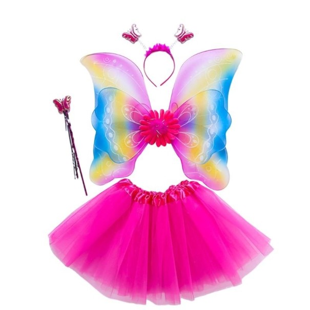 Disfraz infantil de alas de mariposa con falda rosa oscuro