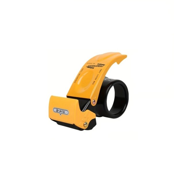 Dispensador de fita adesiva manual em metal, aplicador de alta resistência com corte e fecho automáticos para embalagem eficiente de caixas 7,87×16×5,33 cm amarelo