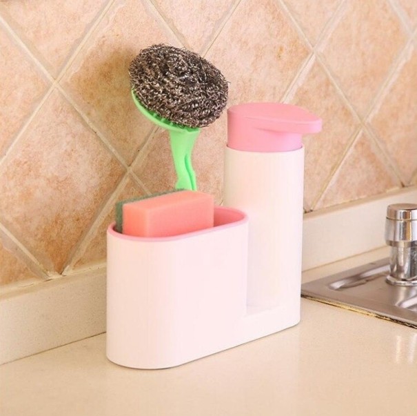 Dispensador de jabón con soporte rosa