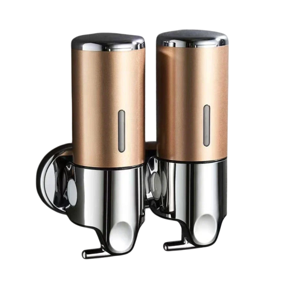 Dispensador de jabón y champú de pared de 2 piezas de 500 ml para baño Bomba de líquido impermeable Tornillos y llaves incluidos Resistente a la humedad dorado
