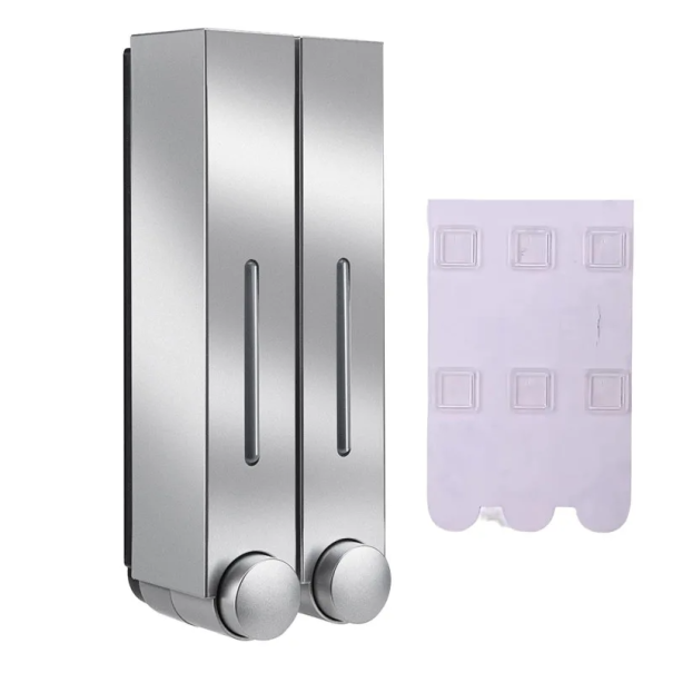 Dispensador de jabón y gel de ducha de pared 2 uds 420 ml Dispensador de detergente de baño autoadhesivo 10x8x28cm Bomba sin taladrar plateado