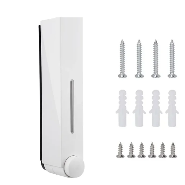 Dispensador de jabón y gel de ducha de pared 420 ml Dispensador de detergente para baño 5×8×28 cm Bomba con tornillos y tacos blanco