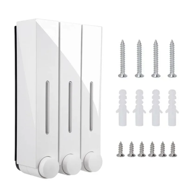Dispensador de jabón y gel de ducha de pared de 3 piezas 420 ml Dispensador de detergente 15x8x28cm Dispensador de baño con tornillos y tacos blanco