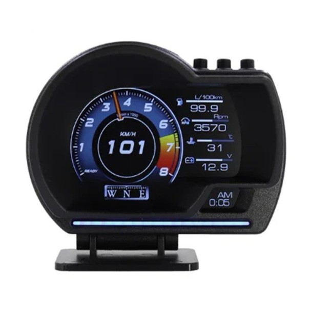 Display Head Up LCD de 3" para carro 8,6 x 10,9 cm OBD2 Velocímetro Temperatura da água e do óleo Consumo de combustível Rotações Quilómetros Com suporte 1