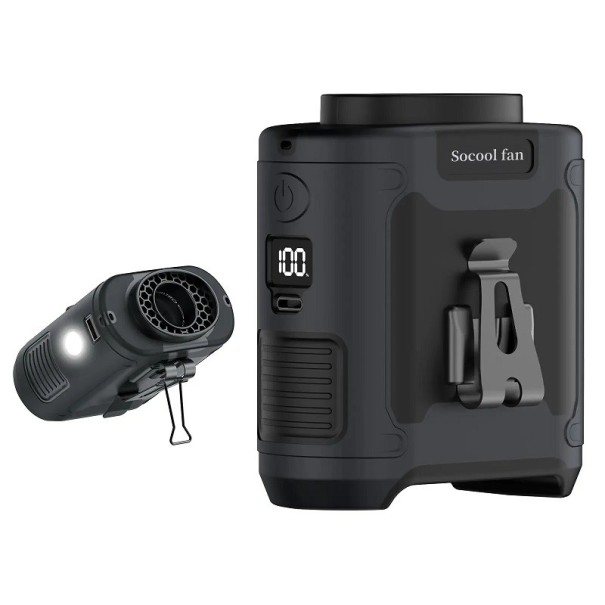 Dispositivo multifunzionale con gancio USB-C Powerbank con torcia e ventilatore 10000 mAh Ventilatore portatile impermeabile con supporto nero