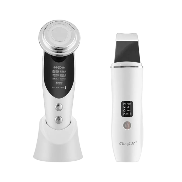Dispozitiv cu LED pentru tratarea pielii și curățător de piele cu ultrasunete alb