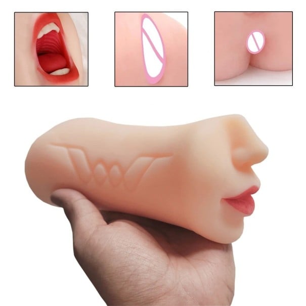 Dispozitiv de masturbare 3 în 1 realist din silicon moale, gură, vagină și orificiu anal 1