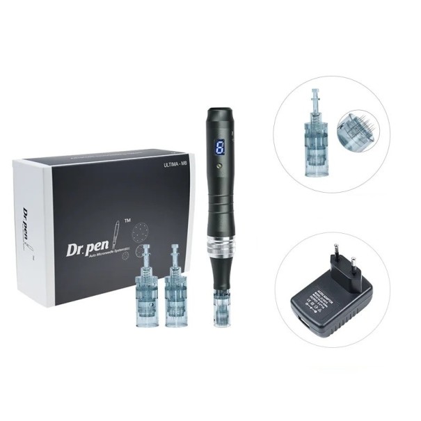 Dispozitiv mezoterapeutic pentru rejuvenarea pielii și sprijinul creșterii părului cu 6 viteze, display LCD, stilou cu microace cu 10 capete și 16 ace, 16,5 cm 1