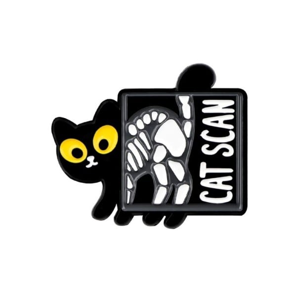 Distintivo gato preto com motivo de raio-X CAT SCAN aproximadamente 3,3 x 3,1 cm pin decorativo com inscrição para mochila roupa acessório 1