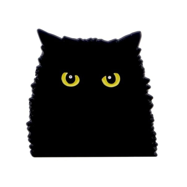 Distintivo gato preto com olhos amarelos aproximadamente 3,3 x 3,1 cm pin preto com motivo animal acessório minimalista para mochila roupa 1