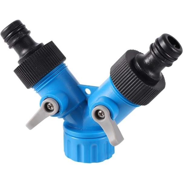 Distribuitor cu două căi pentru robinet cu control al debitului Adaptor pentru furtun de grădină din plastic durabil cu 2 robinete pentru irigații 1